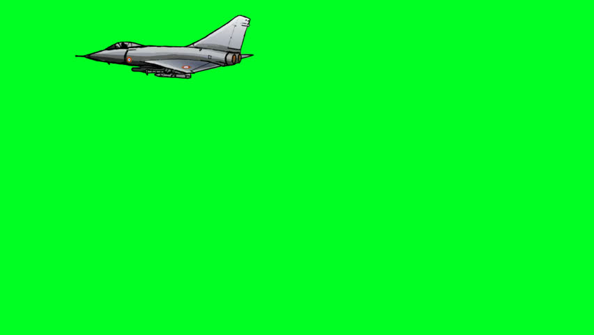 Mirage fighter jet dropping bombs, green screen