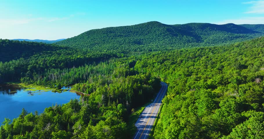 South Pond (Hamilton County, New York) July 22, 2025:  Aerial video of South Pond Lake in the Adirondack Mountains, New York.  