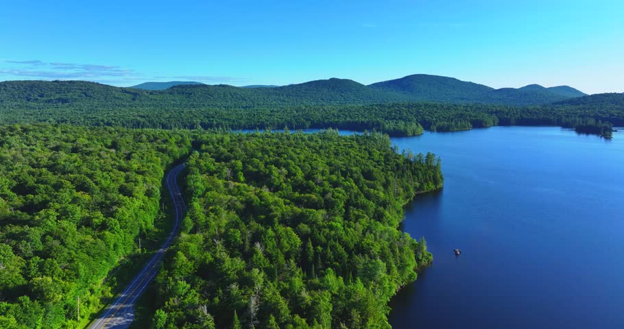 South Pond (Hamilton County, New York) July 22, 2025:  Aerial video of South Pond Lake in the Adirondack Mountains, New York.  