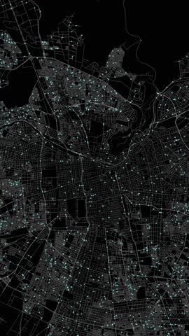 Urban Traffic Flow Map Simulation Portrait Mode in Santiago, Chile, GPS Smart city route Transportation