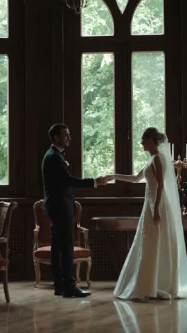 Stylish couple in love posing at a wedding photo shoot. Wedding day concept.	
