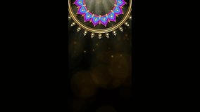 Animation of flower Luxury mandala with gold frame Arabic or Indian style. Motion Graphics vertical Video, shiny particles, colorful Mandala Rotating. Sparkling black background, copy space for text - Powered by Shutterstock - Get 15% off with code: PIKWIZARD15