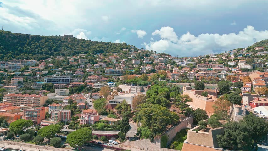 Aerial view of of city in Villefranche in Nice, France