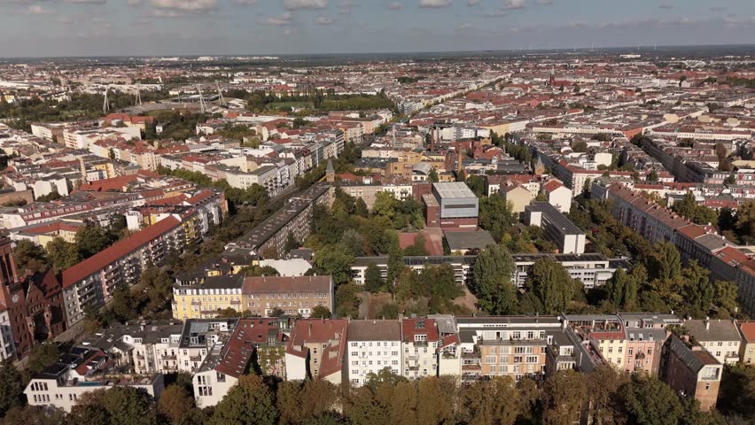 Drone Flight over Berlin, Prenzlauer Berg, Germany