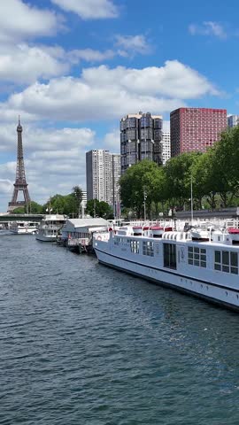 Seine River At Paris In France Island France. Highrise Eiffel Tower. Downtown Cityscape. Seine River At Paris In France Island France. Harbor Skyline. Metropolitan Region Aerial View.