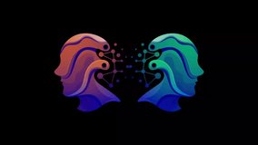Abstract animation depicting two human heads connecting through a digital neural network, symbolizing artificial intelligence, data transfer, and communication. - Powered by Shutterstock - Get 15% off with code: PIKWIZARD15