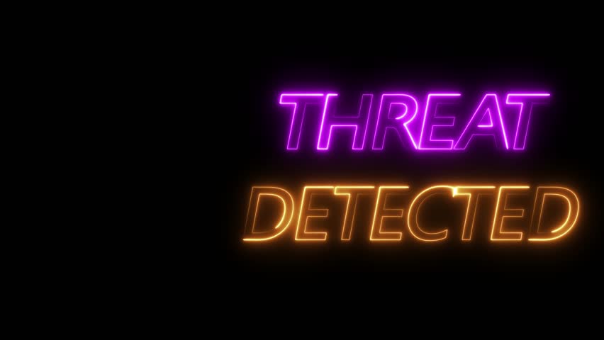 THREAT DETECTED warning alert screen loop blinking glitch error animation. hacking attack virus detection spyware. Coputer internet cyber security. Cyber crime