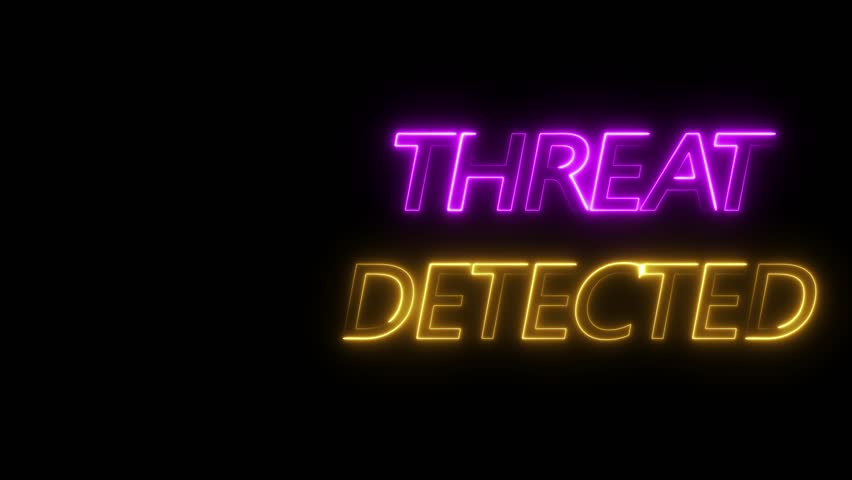 THREAT DETECTED warning alert screen loop blinking glitch error animation. hacking attack virus detection spyware. Coputer internet cyber security. Cyber crime