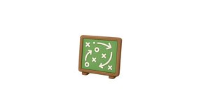 A small, cartoonish green chalkboard with a brown frame displays a play diagram marked with arrows - Powered by Shutterstock - Get 15% off with code: PIKWIZARD15