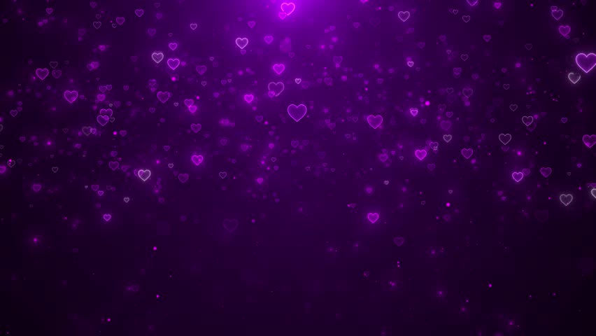 Purple hearts dreamy starry field backdrop for love Valentine's messages wedding reels, Glistening hearts radiate warmth, affection, for emotional scenes, romantic surprises, message reveals. 3D