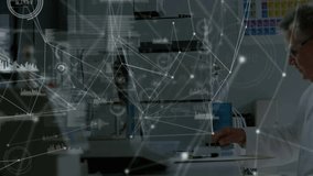 Senior scientist in laboratory inserting tube into device initiating overlay analyzing sample data. Research, innovation, precision, technology, diagnostics, experimentation, analysis - Powered by Shutterstock - Get 15% off with code: PIKWIZARD15