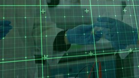 Green grid overlay initiating scientist picking pipette aspirating and dispensing orange liquid. Laboratory, research, precision, innovation, science, technology, experiment - Powered by Shutterstock - Get 15% off with code: PIKWIZARD15