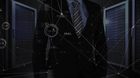 IT expert tapping network node among server racks for configuration causing data visuals flickering. Technology, cybersecurity, digital, data, network, futuristic, interface - Powered by Shutterstock - Get 15% off with code: PIKWIZARD15