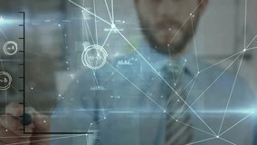 Businessman tapping transparent screen with red marker drawing upward curve showing business growth. Technology, data, analytics, innovation, visualization, finance, digital - Powered by Shutterstock - Get 15% off with code: PIKWIZARD15