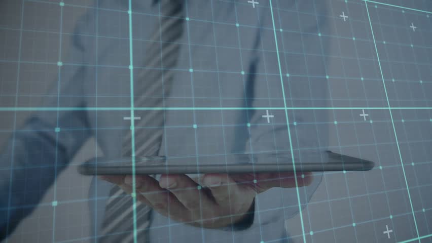 Mid adult man tapping tablet initiating 3D grid revealing programming language labels for browsing. Technology, futuristic, digital, innovation, data, interface, business - Powered by Shutterstock - Get 15% off with code: PIKWIZARD15