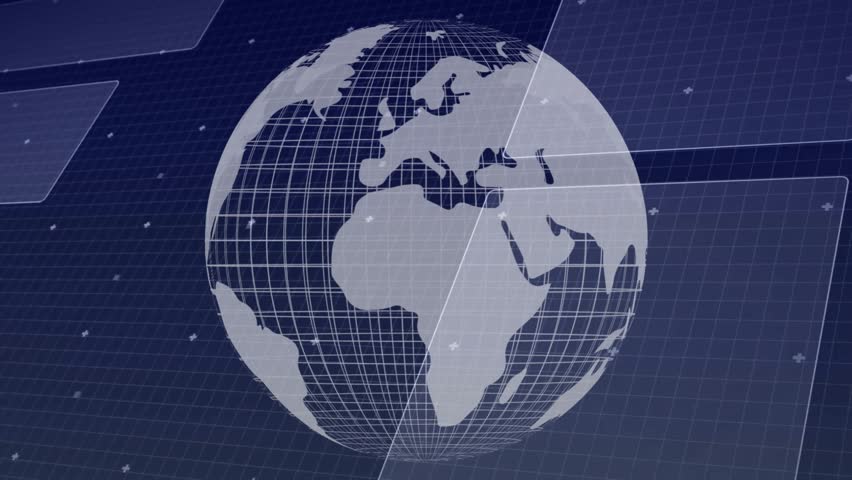 On start animating wireframe globe, spinning HUD rings and rising bar charts visualizing data. Futuristic, data, visualization, digital, technology, interface, global - Powered by Shutterstock - Get 15% off with code: PIKWIZARD15