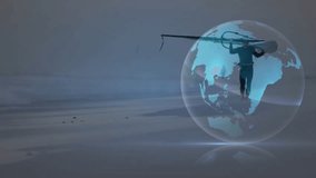 Bright star emerging left hitting globe holding windsurfer and releasing streams forming network. Technology, innovation, connectivity, digital, futuristic, abstract, inspiration - Powered by Shutterstock - Get 15% off with code: PIKWIZARD15