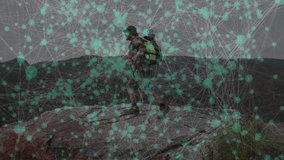 Hiker gripping poles on plateau then raising them overhead marking summit for travel marketing. Adventure, exploration, wilderness, outdoors, mountain, achievement, rugged - Powered by Shutterstock - Get 15% off with code: PIKWIZARD15