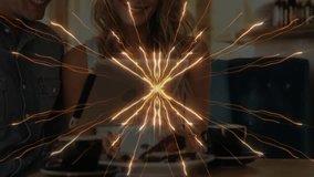 Golden burst pulsing revealing couple scrolling food tech menu while choosing dessert in café. Technology, intimacy, warm, modern, leisure, connection, ambiance - Powered by Shutterstock - Get 15% off with code: PIKWIZARD15