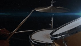 drummer hitting snare spraying dust striking cymbal creating rhythm glow on starfield for music. Musician, percussion, abstract, performance, cosmic, artistic, energetic - Powered by Shutterstock - Get 15% off with code: PIKWIZARD15