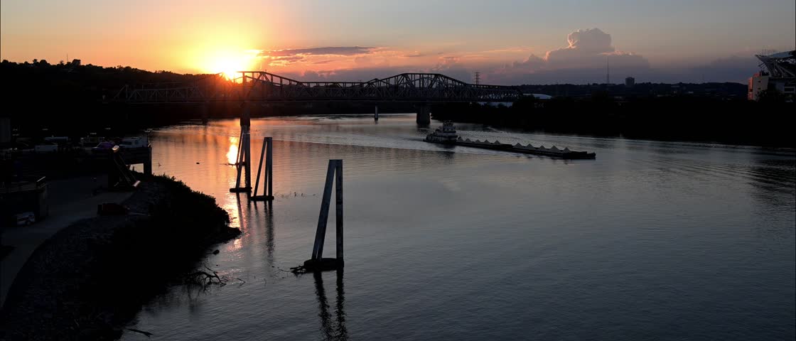 Sunset on the left side - dusk time on the river at dusk
