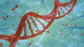 At startup red molecular helix rotating and dollying shedding clusters revealing helical structure. Molecular biology, scientific, futuristic, abstract, nature, innovation, technology - Powered by Shutterstock - Get 15% off with code: PIKWIZARD15