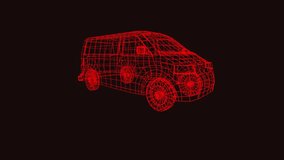 Alphanumeric cluster appearing around red wireframe van tumbling, sliding right off revealing mesh. Futuristic, digital, motion, technology, abstract, minimalistic, dynamic - Powered by Shutterstock - Get 15% off with code: PIKWIZARD15