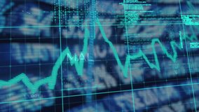 On initial load teal line graph rising and spiking while code cascading for malware detection. Technology, cybersecurity, data visualization, digital, innovation, analytics, software - Powered by Shutterstock - Get 15% off with code: PIKWIZARD15