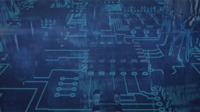 Opening circuit board filling moving bars waving line and cascading code forming data visualization. Technology, data, visualization, digital, futuristic, cyber, analysis - Powered by Shutterstock - Get 15% off with code: PIKWIZARD15