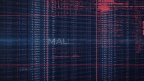 Digital grid scrolling with red code while scan line unveiling MALWARE alert signaling threat. Cybersecurity, data visualization, digital interface, threat detection, technology, network security, - Powered by Shutterstock - Get 15% off with code: PIKWIZARD15