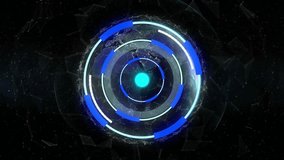 Wireframe grid emerging starting hub animating rings spinning ticks updating numbers showing trends. Futuristic, technology, data, visualization, abstract, digital, motion - Powered by Shutterstock - Get 15% off with code: PIKWIZARD15