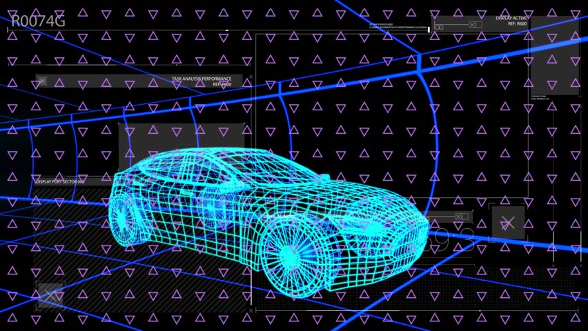 Following grid activation, chamber projecting vector lines enveloping wireframe coupe for analysis. Technology, innovation, 3d modeling, digital design, automotive, futuristic, simulation - Powered by Shutterstock - Get 15% off with code: PIKWIZARD15