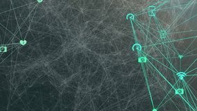 Stormy clouds revealing teal mesh, drifting icons integrating into network showing connectivity. Digital, connectivity, abstract, futuristic, technology, network, innovation - Powered by Shutterstock - Get 15% off with code: PIKWIZARD15