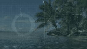 On start, blue follower bubble floating over tropical shore updating counts grid to show growth. Digital interface, tropical landscape, social media growth, notification alert, user engagement, - Powered by Shutterstock - Get 15% off with code: PIKWIZARD15