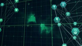 Center point appearing and forming network globe, pulsing medical icons linking data analysis. Technology, innovation, data, connectivity, visualization, digital, science - Powered by Shutterstock - Get 15% off with code: PIKWIZARD15