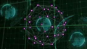 Upon grid activation network sphere rotating, pulsating and drawing icons visualizing connectivity. Futuristic, technology, cyberspace, abstract, digital, intelligence, visualization - Powered by Shutterstock - Get 15% off with code: PIKWIZARD15