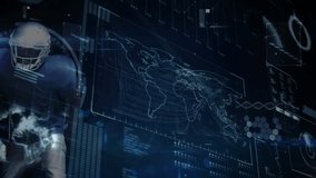 Interface initializing football player emerging with holographic rings scanning game data on map. Futuristic, high-tech, sports, virtual, research, rejuvenation, innovation - Powered by Shutterstock - Get 15% off with code: PIKWIZARD15