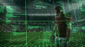 Football player at sideline initiating digital code grid overlay visualizing stats in sports tech. Athlete, technology, sports, digital, innovation, stadium, competition - Powered by Shutterstock - Get 15% off with code: PIKWIZARD15
