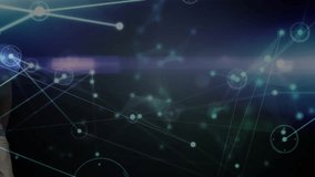 Football player watching spinning ball entering technology arena, catching ball while nodes pulsing. Athlete, strategic, futuristic, digital, action, virtual, connection - Powered by Shutterstock - Get 15% off with code: PIKWIZARD15