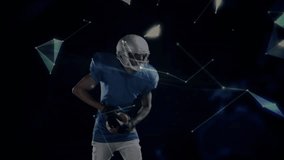 American football player raising for pass in technology space as network shapes pulsing into globe. Futuristic, dynamic, abstract, fitness, innovation, motion, digital - Powered by Shutterstock - Get 15% off with code: PIKWIZARD15
