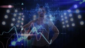Man holding basketball assessing performance using tech as holographic line graphs tracing peaks. Futuristic, athlete, innovation, digital, performance, analysis, dynamic - Powered by Shutterstock - Get 15% off with code: PIKWIZARD15