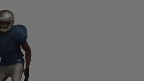 Male athlete sprinting on stage cradling football and initiating global network with pulsing nodes. Sports, connectivity, digital, technology, network, global, innovation - Powered by Shutterstock - Get 15% off with code: PIKWIZARD15