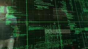 Grid interface scanning code and tracking quarterback stepping and analyzing football throw metrics. Technology, sport, digital, analytics, performance, innovation, futuristic - Powered by Shutterstock - Get 15% off with code: PIKWIZARD15