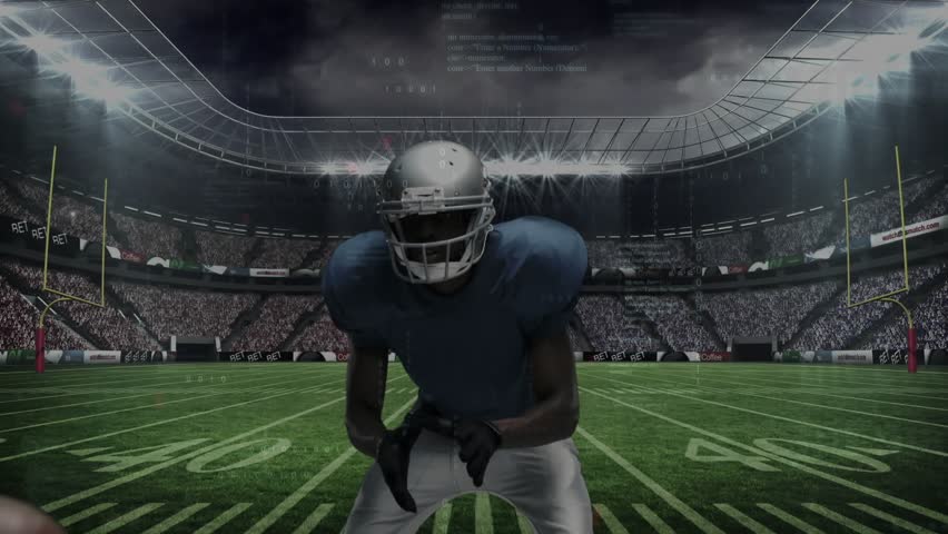 Receiver catching football with overlay showing arc while defender tackling preventing yardage gain. Athletics, teamwork, intensity, competition, stadium, action, sport