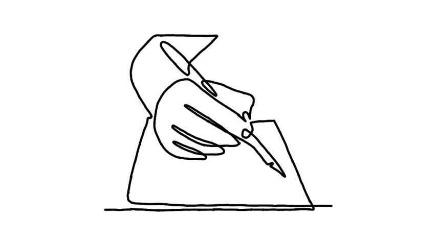 Continue line animation of hand writing on book illustration