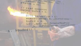 Metalworker igniting torch flame and advancing animated C++ internet request code for HTTP handling. Industrial, craftsmanship, technology, sparks, precision, safety, innovation - Powered by Shutterstock - Get 15% off with code: PIKWIZARD15