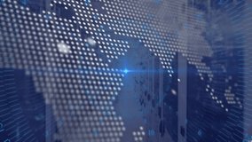 Blue light appearing at corridor activating code animations over map and racks showing data flow. Globalization, dataflow, digitaltech, cybersecurity, network, innovation, infrastructure - Powered by Shutterstock - Get 15% off with code: PIKWIZARD15