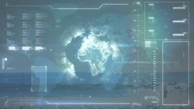 female runner jogging beach powering holographic globe animating fitness charts syncing with pace. Futuristic, technology, motion, endurance, innovation, vitality, analytics - Powered by Shutterstock - Get 15% off with code: PIKWIZARD15