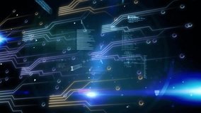 Holographic network receiving data input, animating linking nodes and code visualizing data flow. Futuristic, digital, schematic, technology, abstract, cyber, visualization - Powered by Shutterstock - Get 15% off with code: PIKWIZARD15