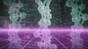 Magenta scanning beam rising from bottom pulsing, three chains rotating alternating showing data. Futuristic, cyber, dynamic, abstract, technology, digital, vibrant - Powered by Shutterstock - Get 15% off with code: PIKWIZARD15